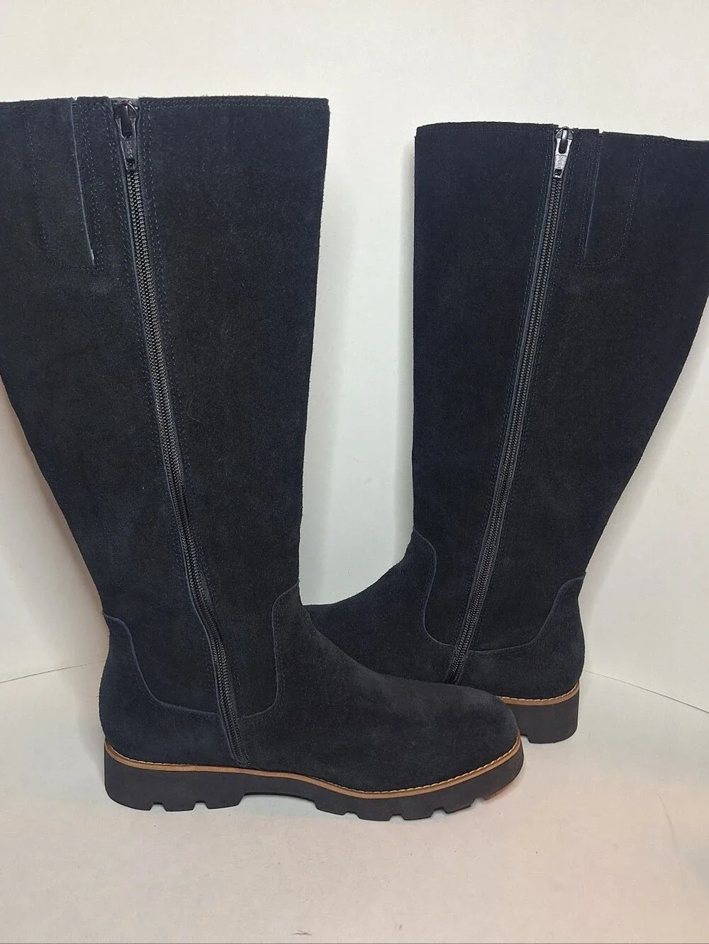 Vionic Gwen Boots Women's US 7 W  Black Suede Zipper Knee High Water Repellent